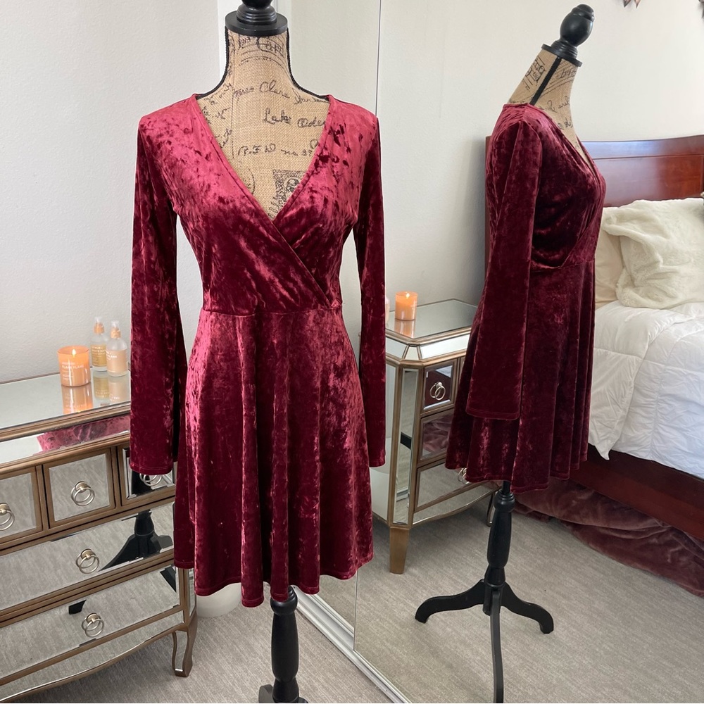 Velvet long sleeve A-line dress